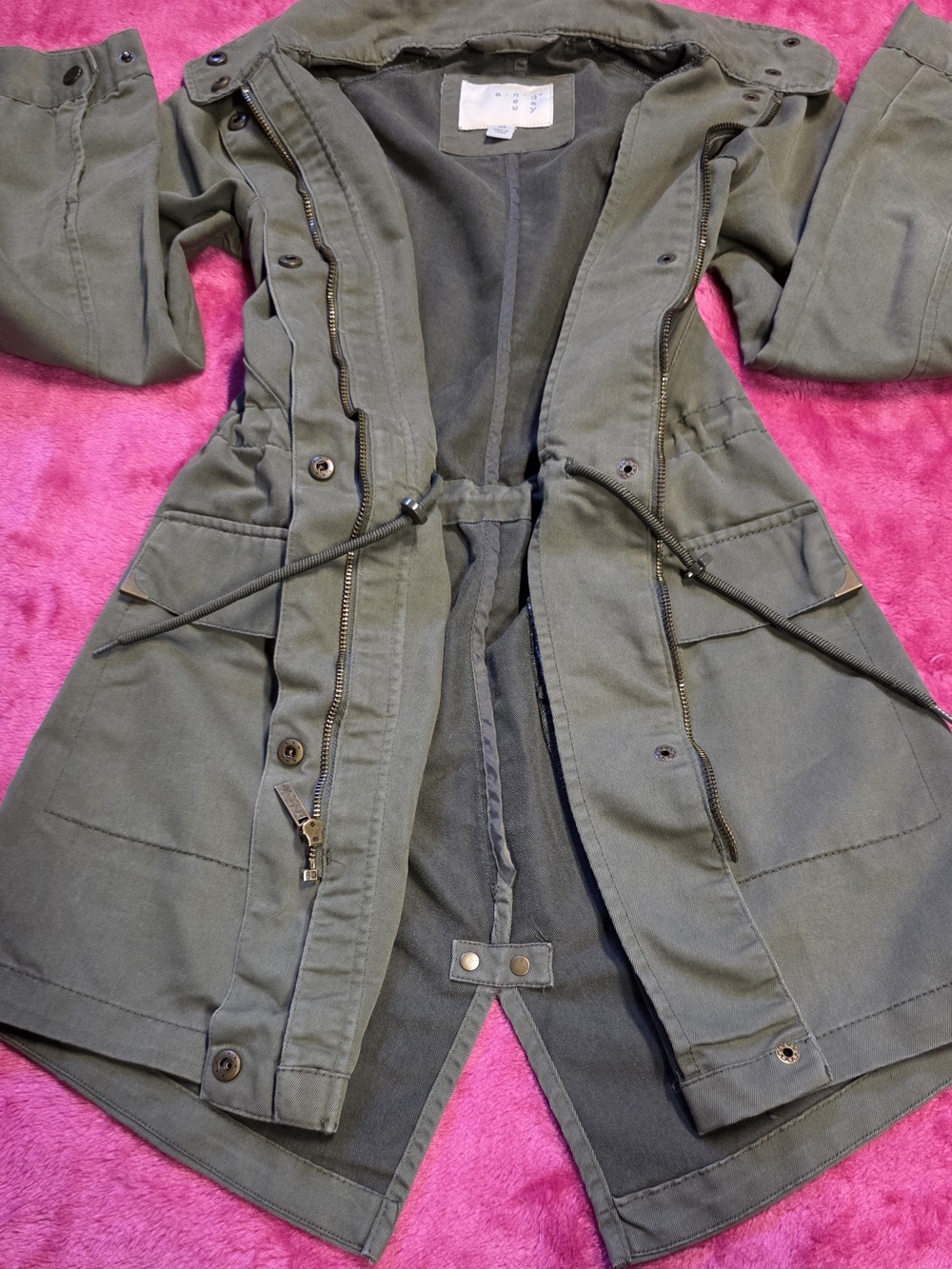 Women​s A New Day Olive Green Drawstring Waist Utility Anorak Jacket - Size XS